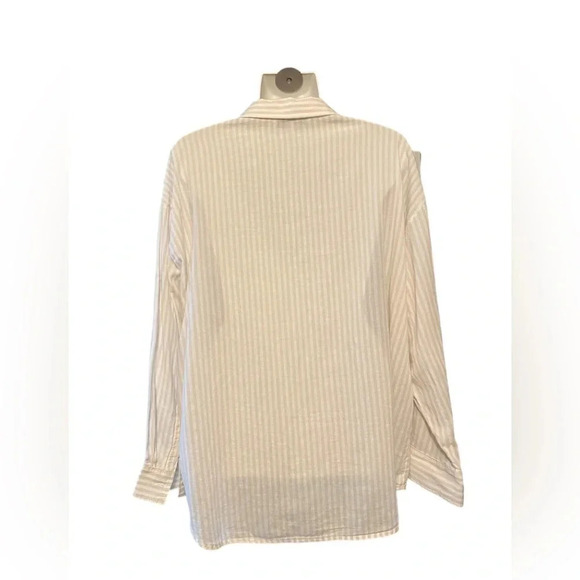 Elizabeth & James Striped Button Down Shirt Cotton Top Neutral Basic - Picture 6 of 10
